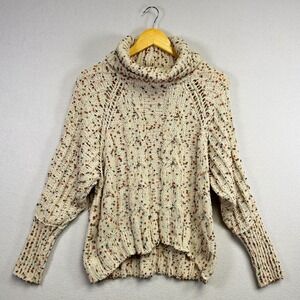 Moon & Madison Speckled Knit Turtleneck Sweater Chunky Cable Knit XS Cream Multi